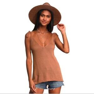 Lulus Style is Key Brown Loose Knit Tie-Strap Tank Top Size XS New With Tags